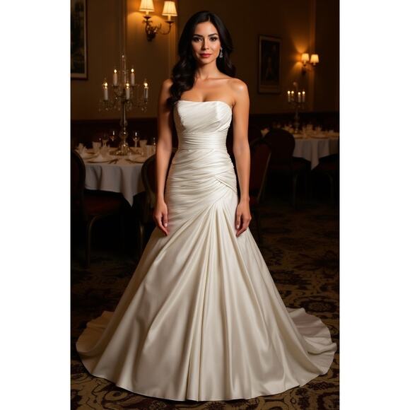 NWOT Maggie Sottero Satin Strapless Corset Fit Flare Wedding Dress Gown 8 10 12 - Picture 1 of 13